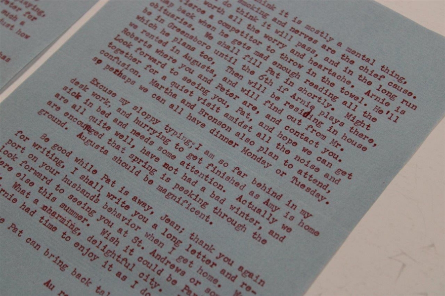 1964 Letter To Pat & Jean Ward-Thomas From Winnie Palmer About Arnie