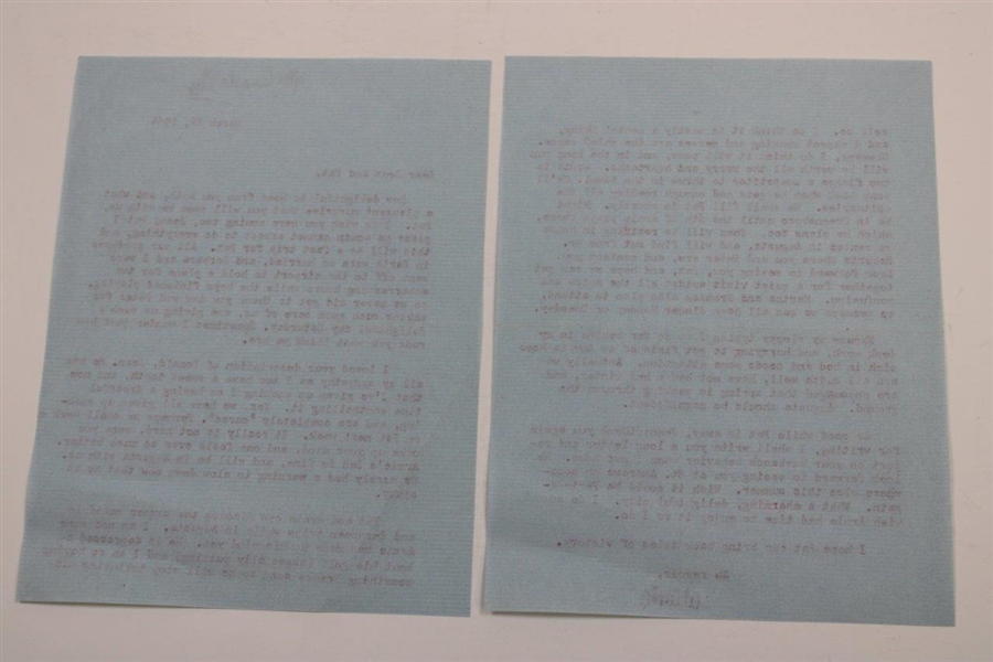 1964 Letter To Pat & Jean Ward-Thomas From Winnie Palmer About Arnie