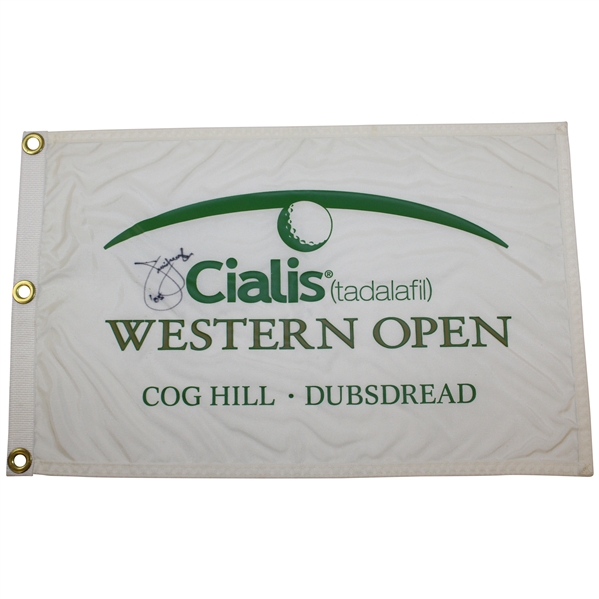 Jim Furyk Signed Cialis Western Open Screen Flag Inscribed 05 JSA ALOA