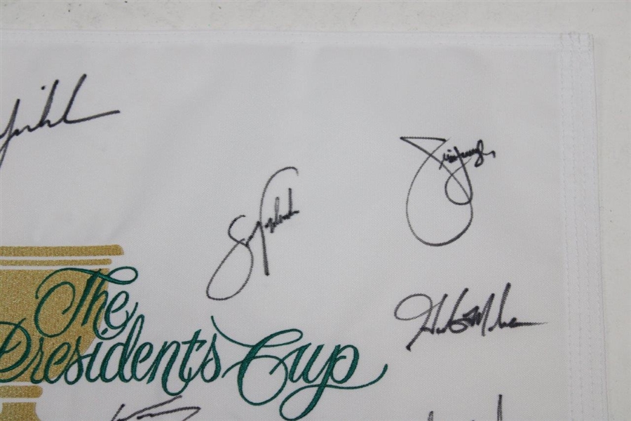 Woods, Nicklaus, Mickelson & Team USA Signed 2007 Presidents Cup Embroidered Flag JSA ALOA