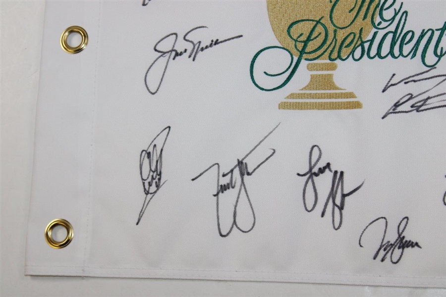 Woods, Nicklaus, Mickelson & Team USA Signed 2007 Presidents Cup Embroidered Flag JSA ALOA