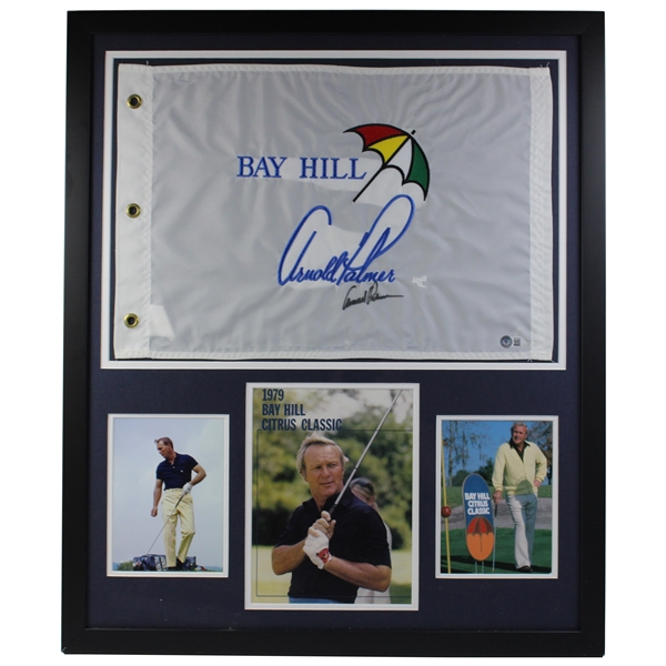 Arnold Palmer Signed Bay Hill Flag Framed Collage w/1979 Bay Hill Citrus Classic - Framed BGS #AB02594