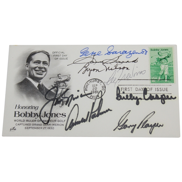 Sarazen/Snead/Nelson/Nicklaus/Palmer/Casper/Trevino/Player Signed Bobby Jones Cachet PSA #Q08159