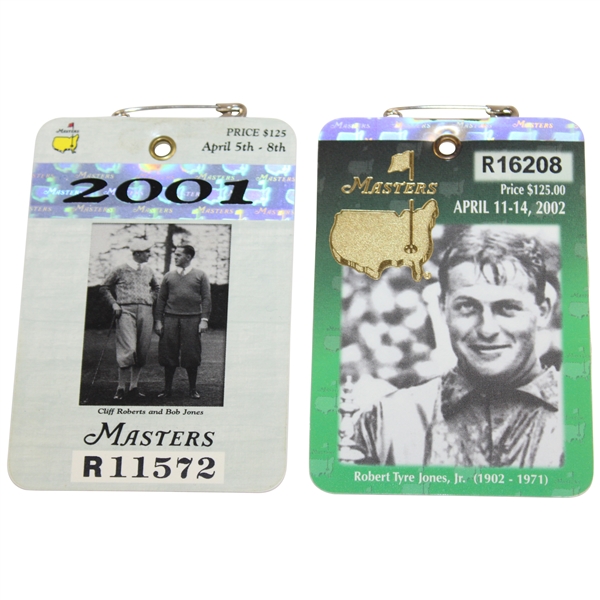 2001 & 2002 Masters Tournament SERIES Badges - Tiger Woods Wins