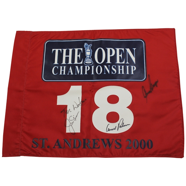 Big 3' Palmer, Nicklaus & Player Plus Watson Signed 2000 The Open at St. Andrews Red Flag JSA ALOA