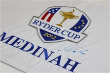 Martin Kaymer & Brandt Snedeker Signed 2012 Ryder Cup Embroidered Flag w/Ticket JSA ALOA