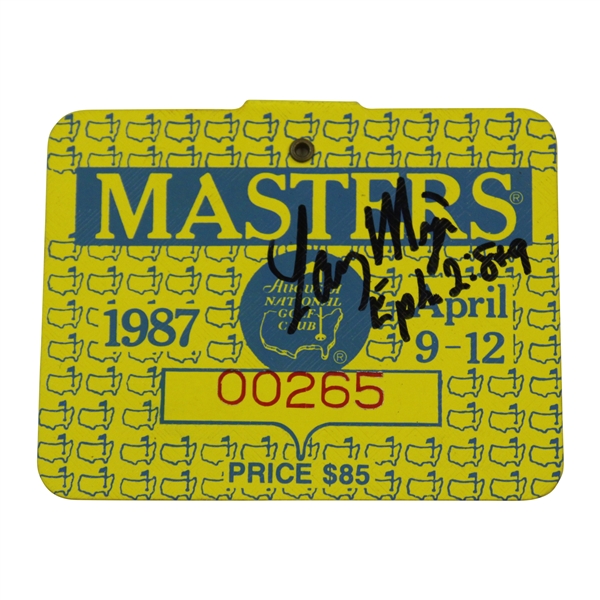Larry Mize Signed 1987 masters Tournament Series Badge #00265 JSA ALOA