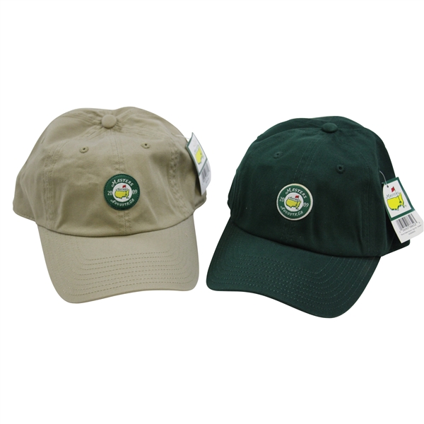 Two (2) 2009 Masters Tournament Circle Patch Caddy Hats - Dark Green & Khaki