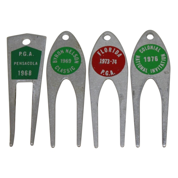 Four Golf Contestant Badge/Divot Tools - Byron Nelson, Florida PGA, Colonial, and Pensacola PGA
