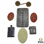 Golf Themed Score Tracker, Buttons (x2), Cheltenham GC Cuff Links, Lighter, Pin & Match Safe
