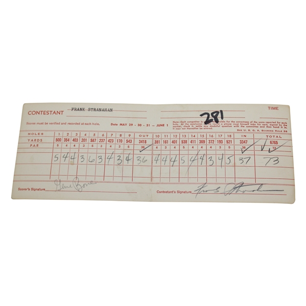 Frank Stranahan Match Used 1958 Western Open Championship Scorecard JSA ALOA