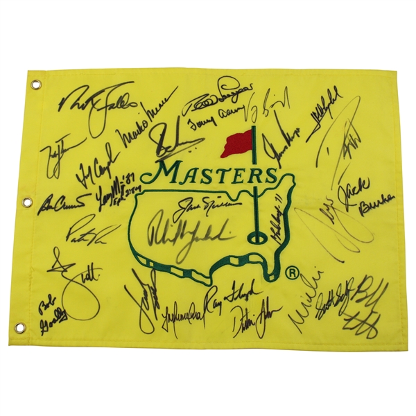 Nicklaus, Mickelson, Sheffler & 25 other Masters Champions Signed Undated Flag JSA ALOA