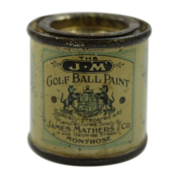 C. 1890 The J&M Golf Ball Paint Can with Golfers - James Mathers & Co. - Montrose