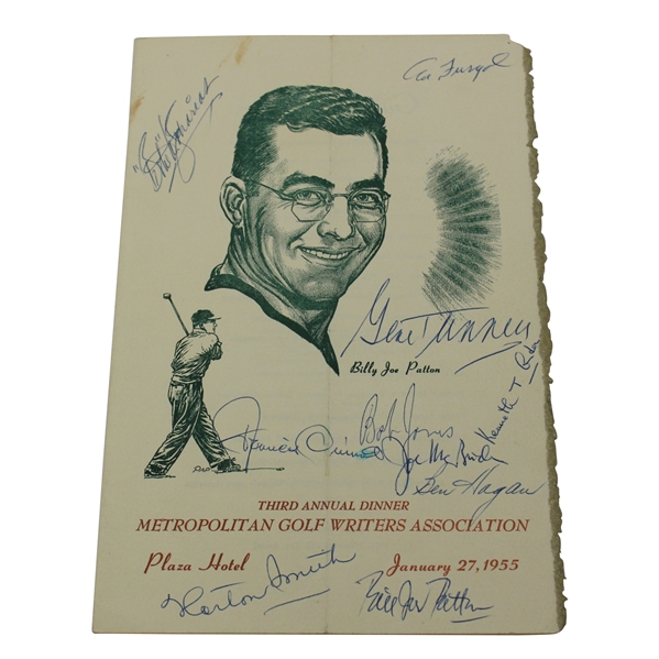 Bobby Jones, Ouimet, Horton Smith, Hogan, Babe & others Signed 1955 Metropolitan Golf Writers Menu JSA ALOA