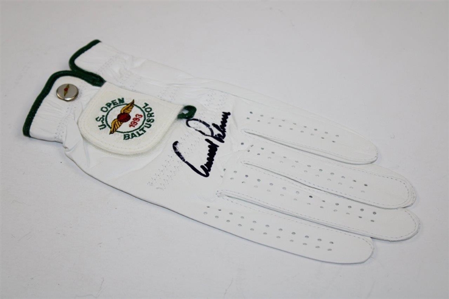 Arnold Palmer Signed 1993 US Open at Baltusrol Logo LH White Golf Glove JSA ALOA