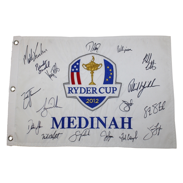 Tiger Woods & Team USA Signed 2012 Ryder Cup at Medinah CC Flag JSA ALOA