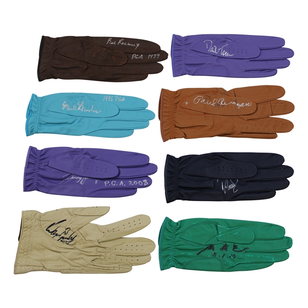 Runyan, Rosburg, Brooks & Five (5) other PGA Championship Winners Signed Gloves JSA ALOA