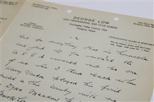 George Low Signed 1935 Handwritten Letter to George Jacobus on Personal Letterhead 9/22 JSA ALOA