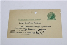 Johnny Revolta Signed 1935 Handwritten Letter to George Jacobus on Postcard 7/13 JSA ALOA
