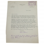 Horton Smith Signed 1933 Ryder Cup Westchester Content Letter w/Note JSA ALOA