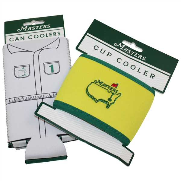 Two (2) Masters Tournament Can & Cup Coolers - Caddy & Yellow Logo - Unopened