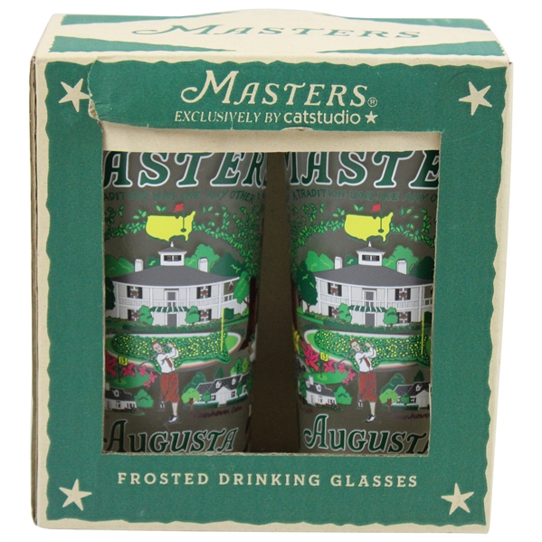 Masters Tournament Frosted Drinking Glasses Made Exclusively by Catstudio in Box