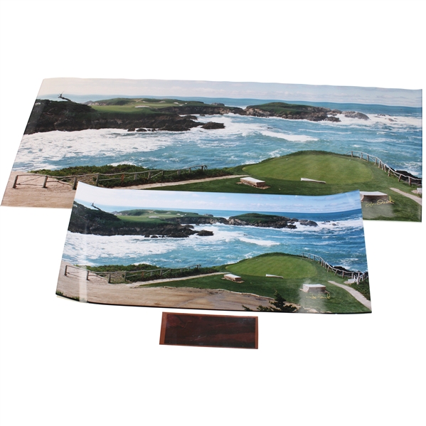 Two (2) Cypress Point 16th Hole Original Photos Signed by Photographer Tom Treick w/Negative & Rights 