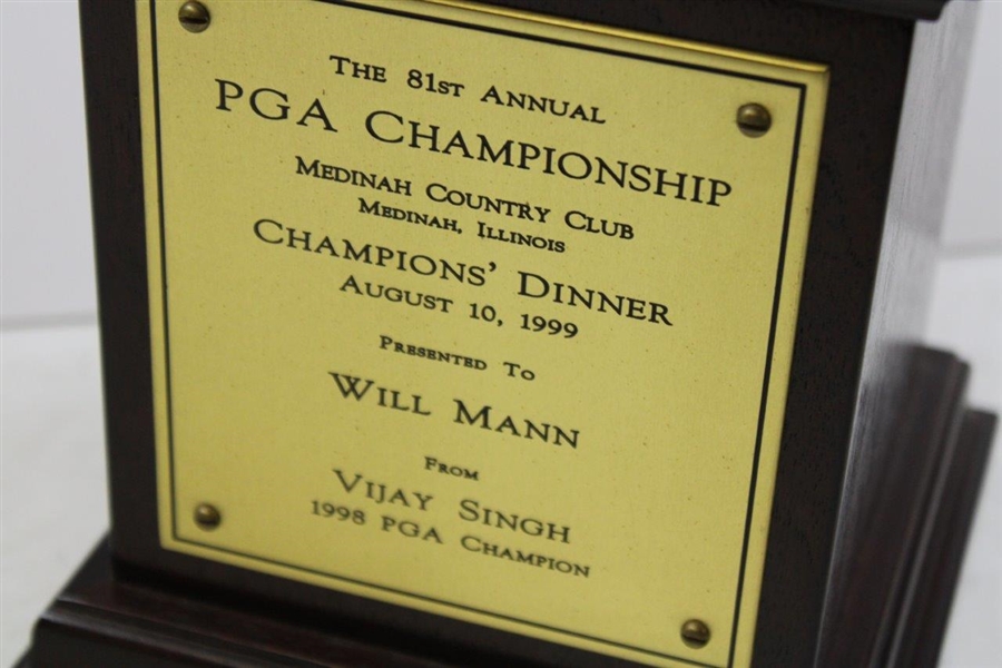 1999 PGA Champions Dinner Gift from Vijay Singh - Replica Wanamaker Trophy on Stand with Plate