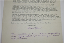 Horton Smith Signed 1933 Ryder Cup Westchester Content Letter w/Note JSA ALOA