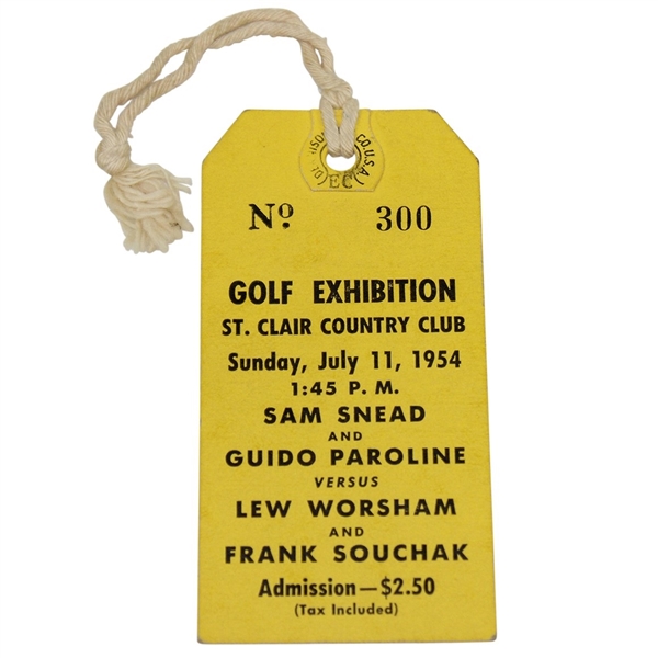1954 Snead/Paroline vs. Worsham/Souchak Golf Exhibition at St. Clair CC Ticket #300