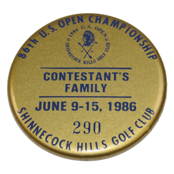 1986 US Open at Shinnecock Hills Contestants Family Entrance Badge #290 - Ray Floyd Win