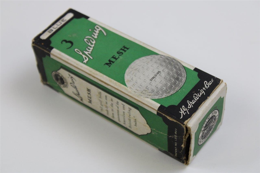 c.1920's Sleeve of 3 Spalding BLUE Mesh Unused Golf Balls in Original Box