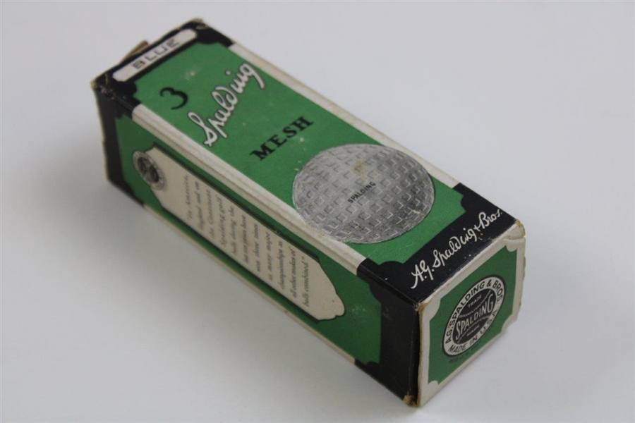 c.1920's Sleeve of 3 Spalding BLUE Mesh Unused Golf Balls in Original Box