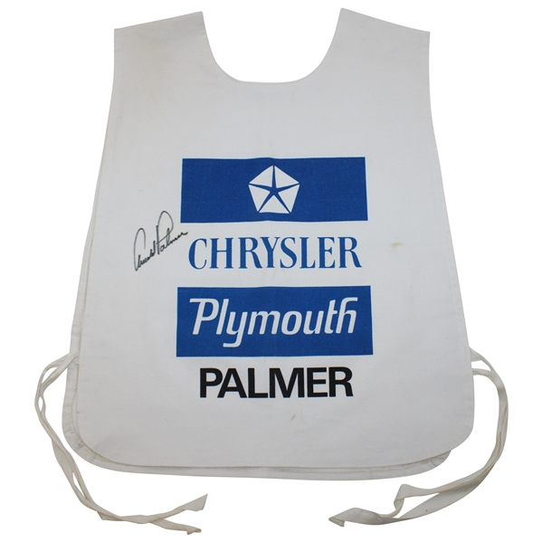 Arnold Palmer Signed Original Tournament Used Arnold Palmer Chrysler Plymouth Caddie Bib JSA ALOA 