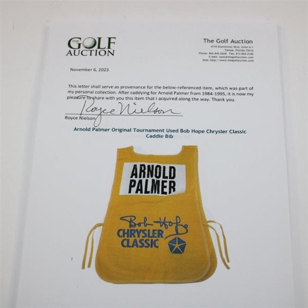 Arnold Palmer Original Tournament Used Bob Hope Chrysler Classic Caddie Bib 