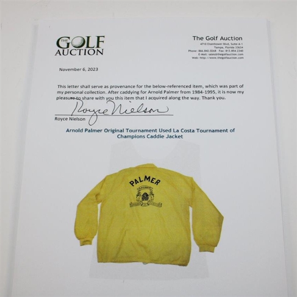 Arnold Palmer Original Tournament Used La Costa Tournament of Champions Caddie Jacket