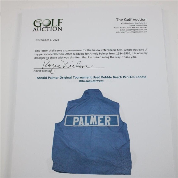 Arnold Palmer Original Tournament Used Pebble Beach Pro-Am Caddie Bib/Jacket/Vest