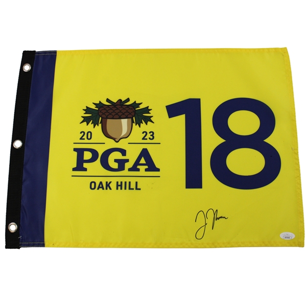 Justin Thomas Signed 2023 PGA Championship at Oak Hill Screen Flag JSA #AN70905