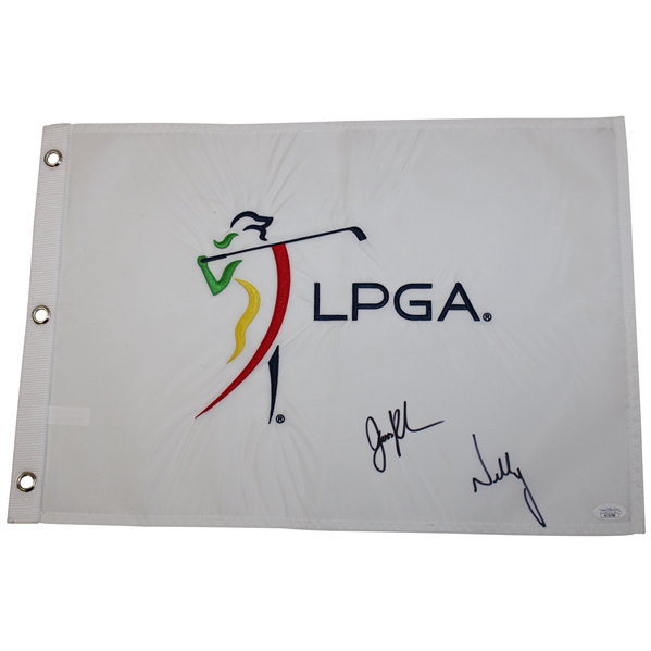 Nelly Korda & Jessica Korda Signed LPGA Embroidered White Flag JSA #AC52788