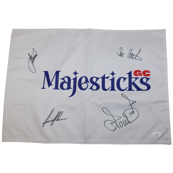 Stenson, Westwood, Poulter & Sam Horsfield Signed Majestics Team Flag JSA #AG91052