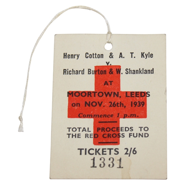 1939 Cotton & Kyle vs. Dick Burton & Shankland at Moortown Leeds Ticket #1331 - Proceeds to the Red Cross