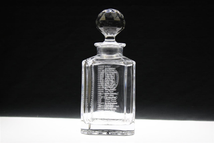 1978 British PGA Captains Crystal Whisky Decanter with Stopper - Tommy Horton