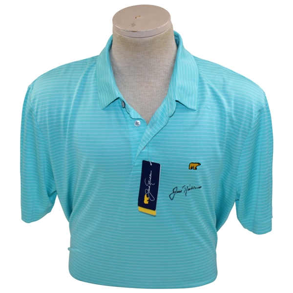 Jack Nicklaus Signed Golden Bear Blue & White Striped Polo Golf Shirt JSA ALOA