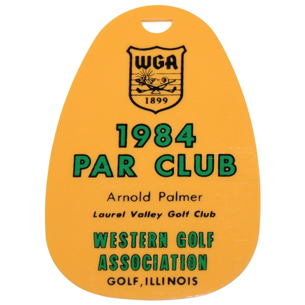 Arnold Palmers 1984 Western Golf Association Yellow Par Club Bag Tag