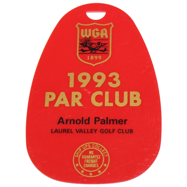 Arnold Palmer's 1993 Western Golf Association Red Par Club Bag Tag