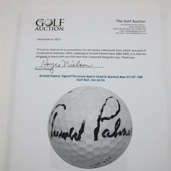 Arnold Palmer Signed Personal Match Used & Marked Max-Fli HT-100 Golf Ball JSA ALOA