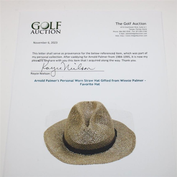 Arnold Palmer's Personal Worn Straw Hat Gifted from Winnie Palmer - Favorite Hat