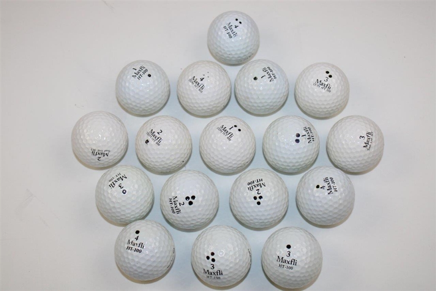 Arnold Palmer's Seventeen (17) Marked & Used Golf Balls in Bay Hill Navy Shag Bag from Arnie's Caddie