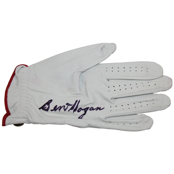Ben Hogan Signed 'Hogan' Red & White LH Golf Glove - Size S JSA ALOA 