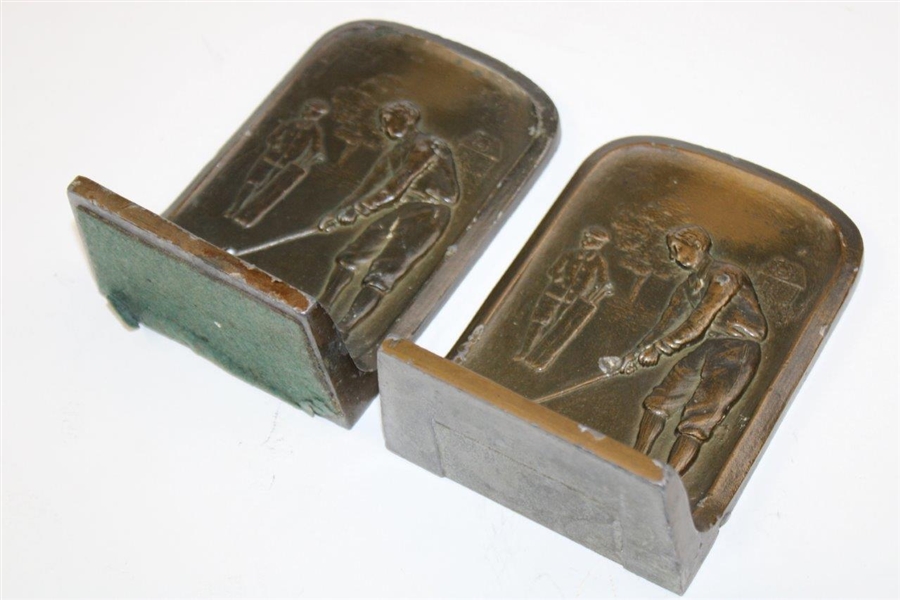 c.1910 Golfer Addressing Ball Cast Iron Bookends